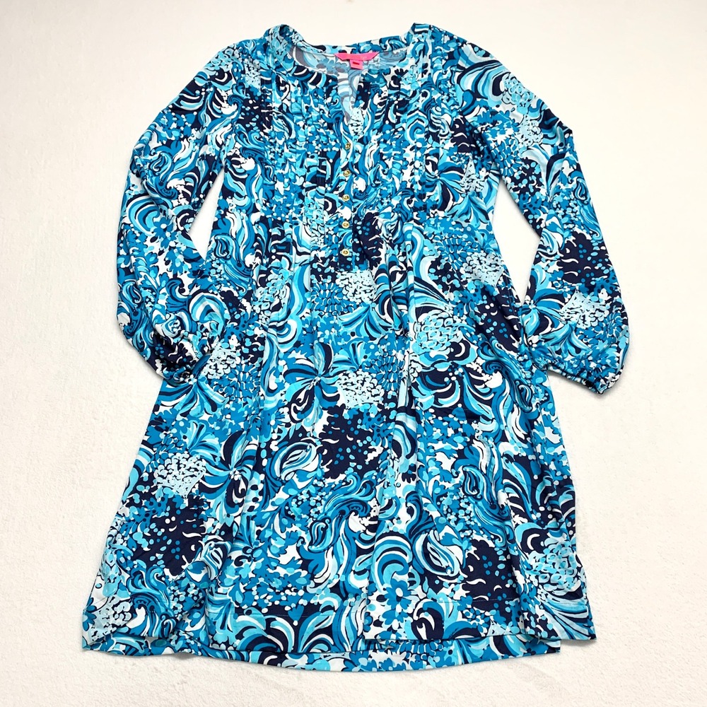 Lilly‎ Pulitzer Etta Dress Womens Size S Blue Floral UPF 50+ Chilly Lilly Nylon